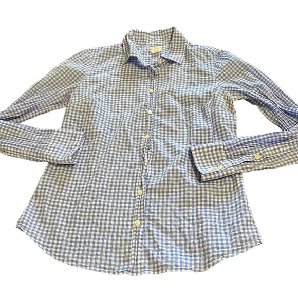 J.Crew  Blue and White Gingham Check Blouse Woman Size XS Long Sleeve Button Up - Picture 5 of 8